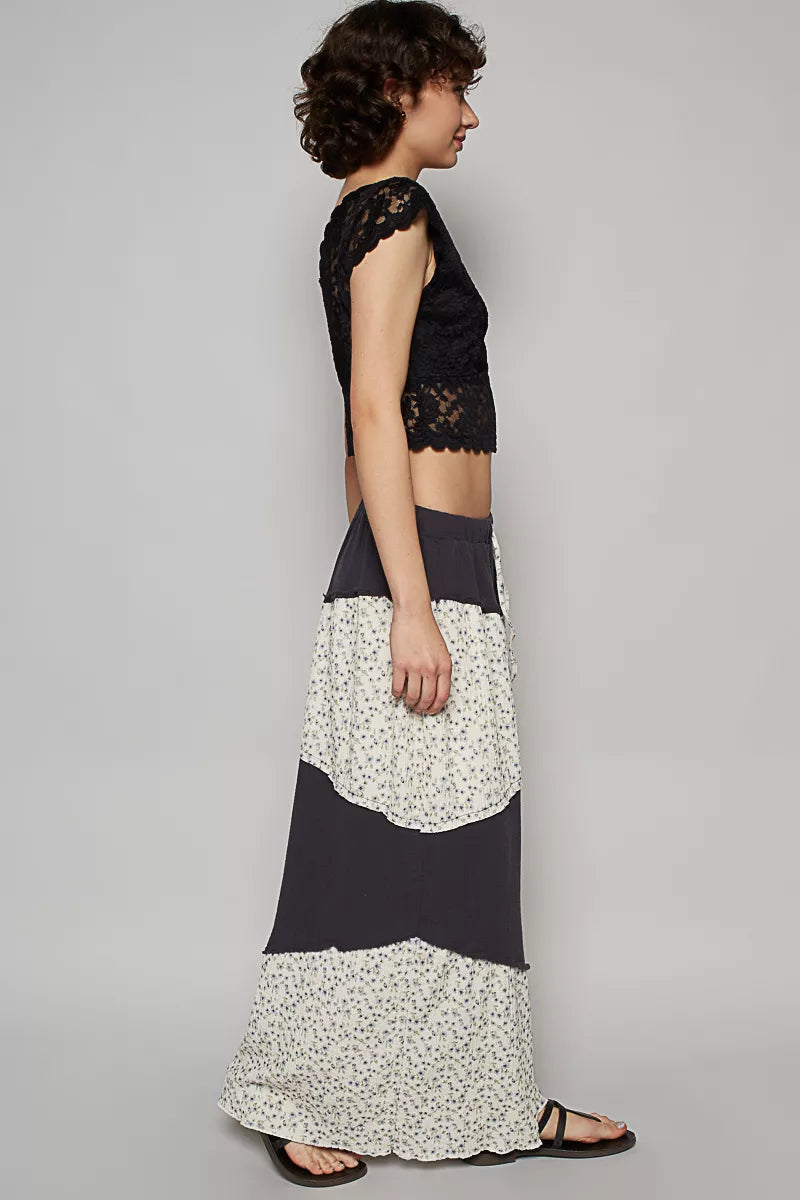 POL Kontrast Blumen Drawstring Weite Bein Damenhose