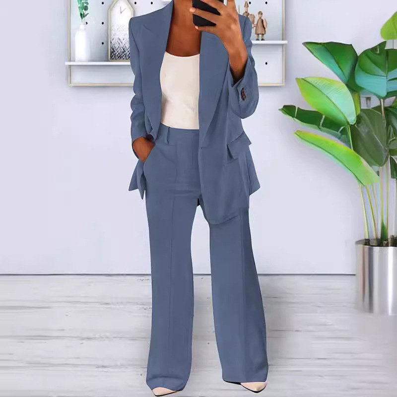 One-Button Blazer Trouser Suit Set