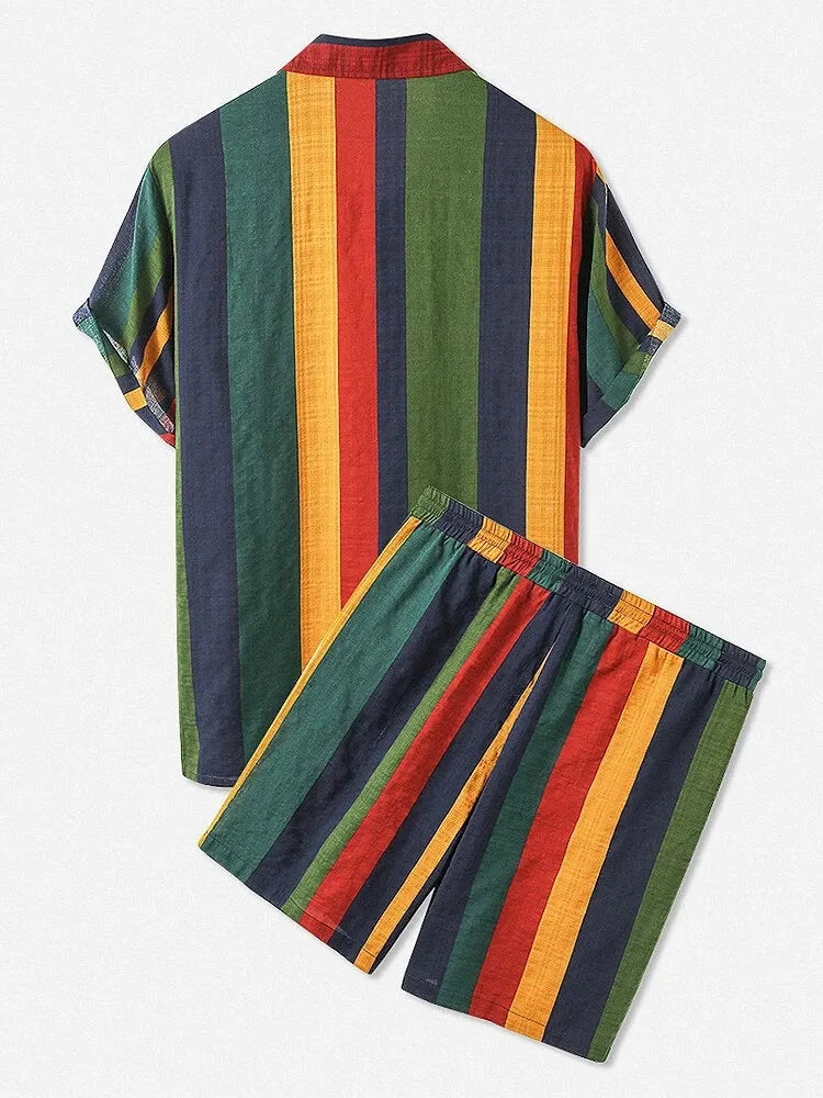 Herren Hemd mit durchgehenden Streifen und Shorts Set in Übergröße