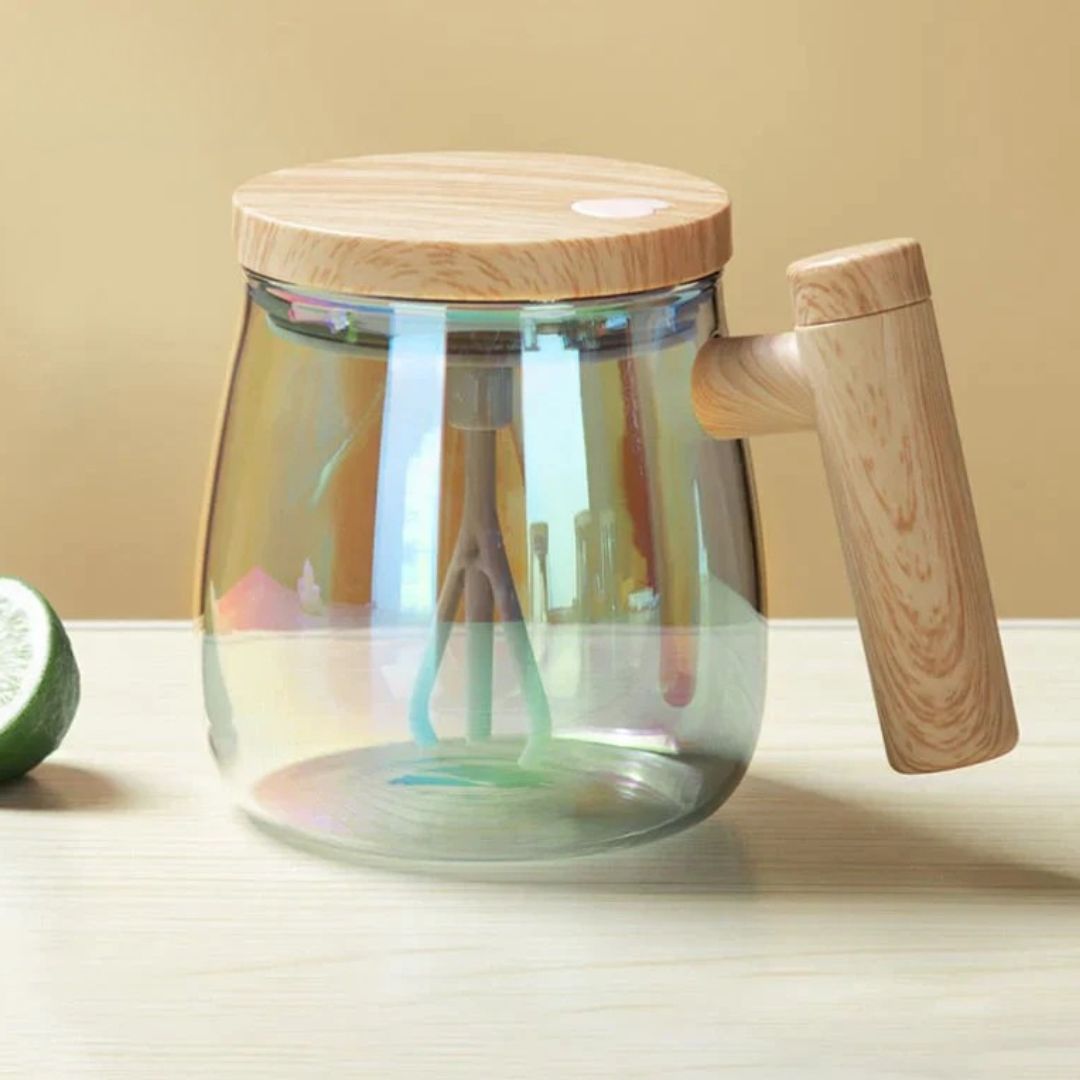Automatic Coffee Mug | Self-Stirring Tea Mug with Wooden Handle | RuhrTasse