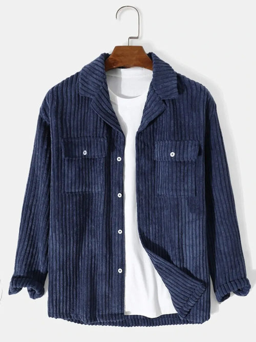 Herren Vollgröße Cord-Jacke mit Knöpfen und langen Ärmeln in Übergröße