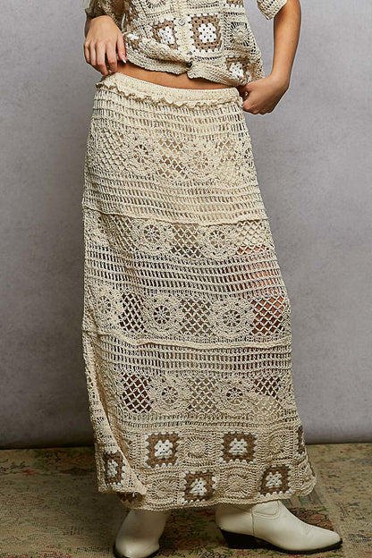 POL Floral Häkel-Rüschentaille Maxi Damenrock Granny Square Webung