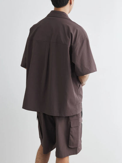 Herren Plus Size Kurzarmhemd mit Knopfleiste und Shorts Set