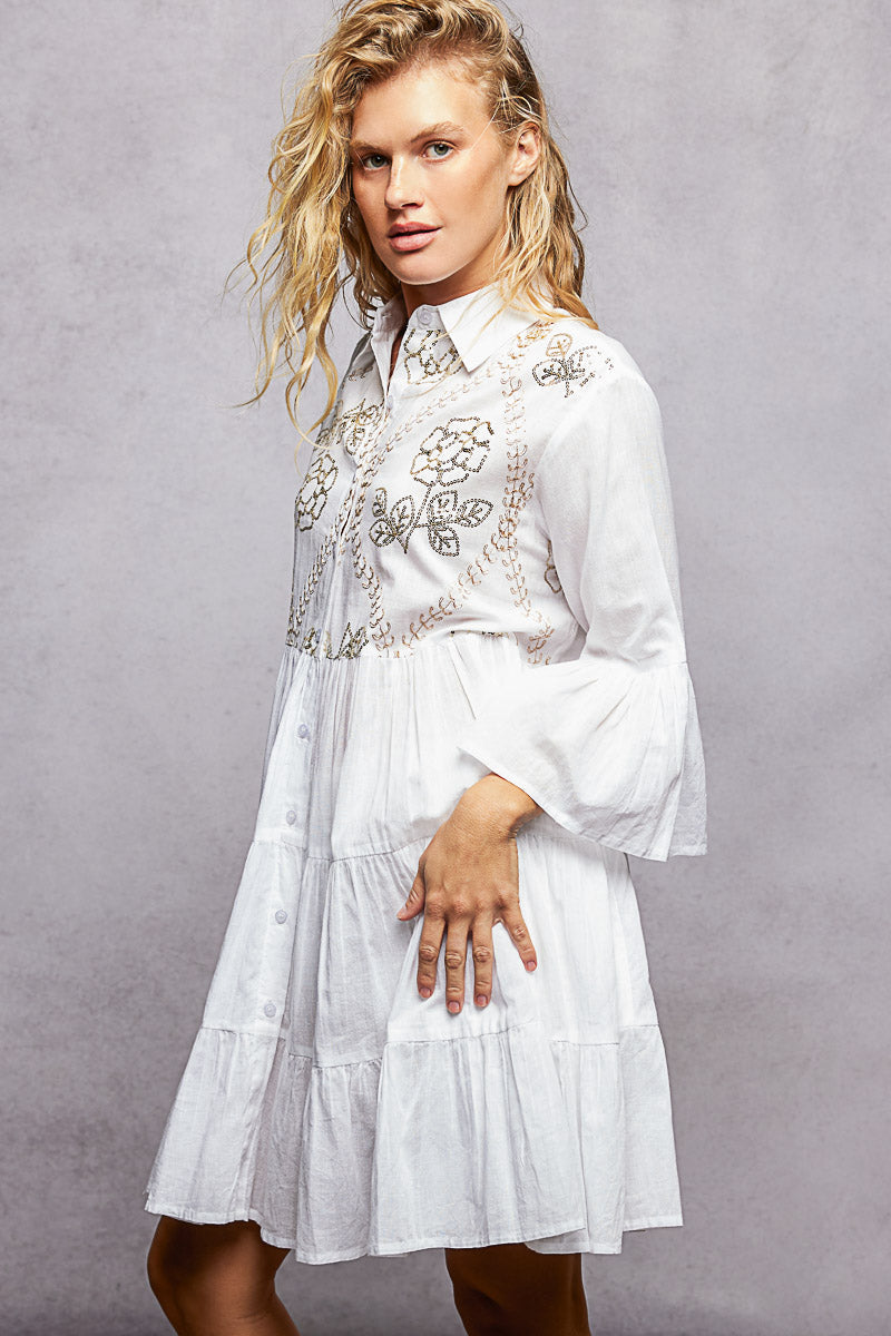 POL Floral Pailletten Besticktes Mini Stufen Kleid für Frauen