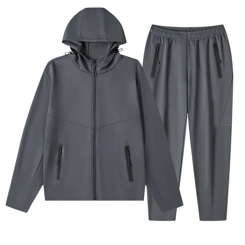 Herren Plus Size Kapuzenpullover mit Reißverschluss und Hose Set