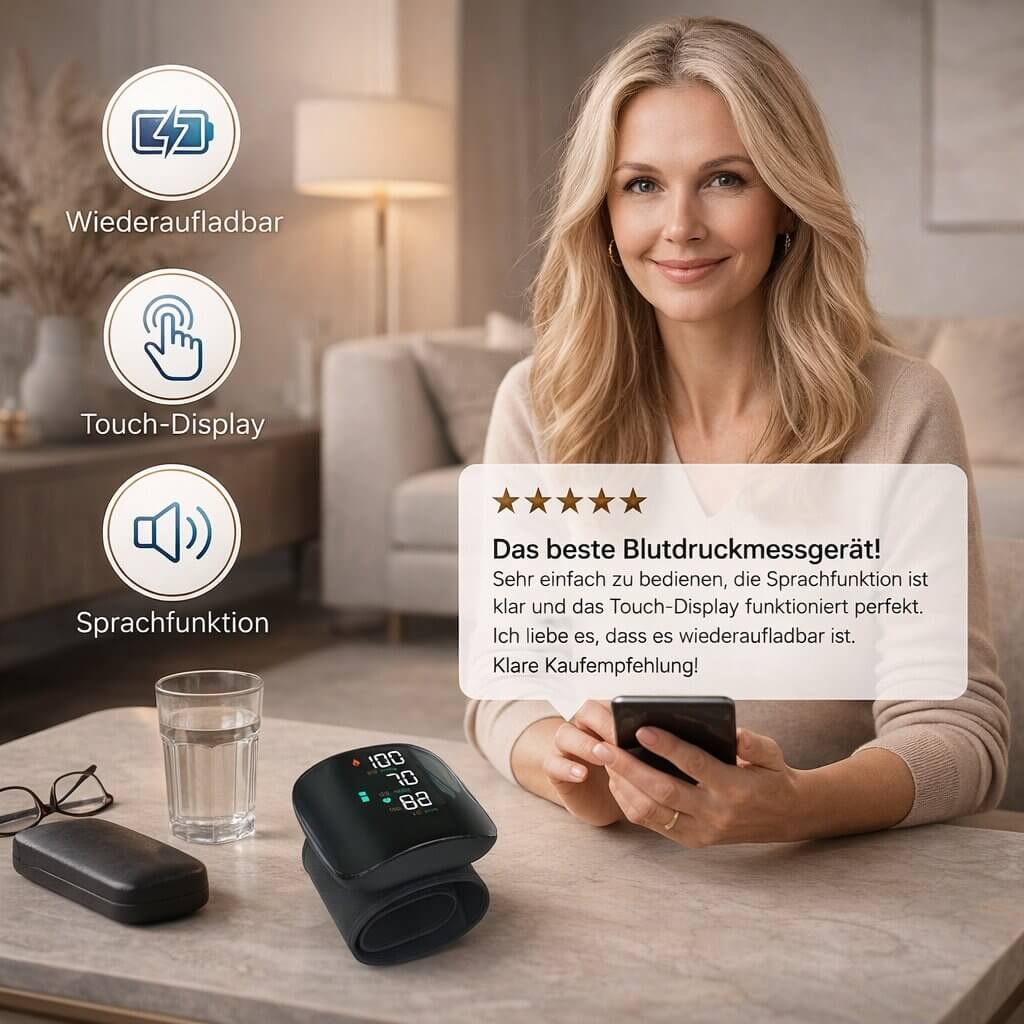 Wrist Blood Pressure Monitor | Digital Blood Pressure Meter | Rechargeable with Touch Function | Tensavio