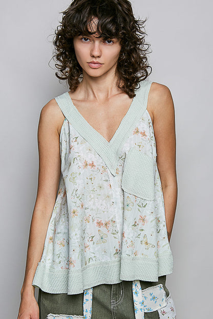 POL Floral V-Ausschnitt Damen Tanktop mit Fronttasche