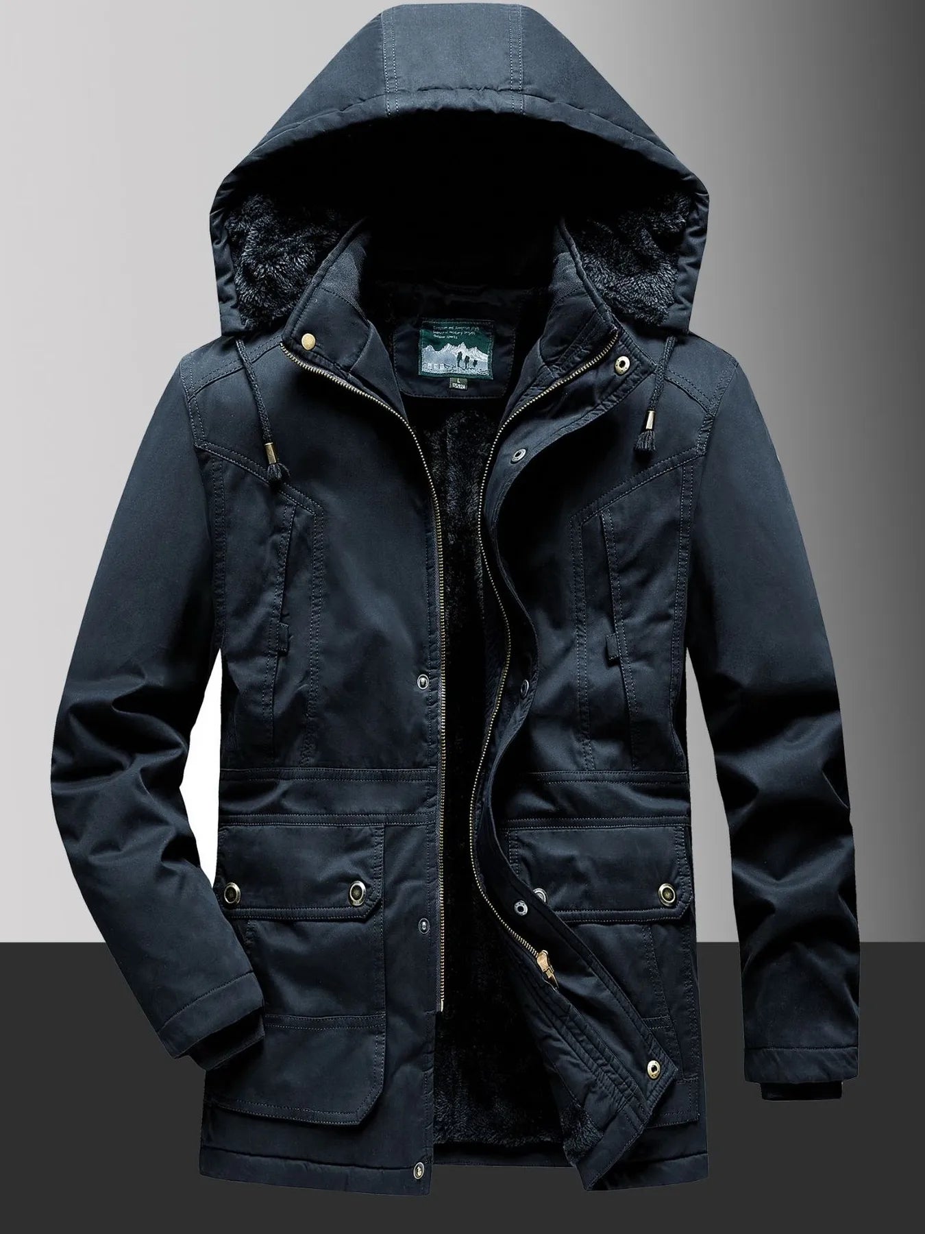 Herren Plus Size Fleecegefütterter Kapuzen-Wintermantel