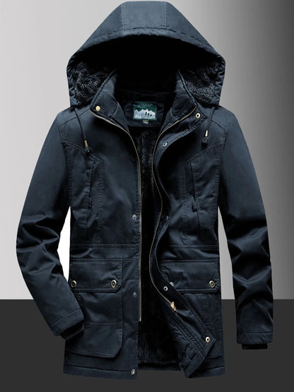 Herren Plus Size Fleecegefütterter Kapuzen-Wintermantel