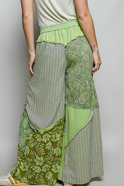 POL Gestreifte Blumen Patchwork Damen Weite Beinhosen mit großem Stern-Patch