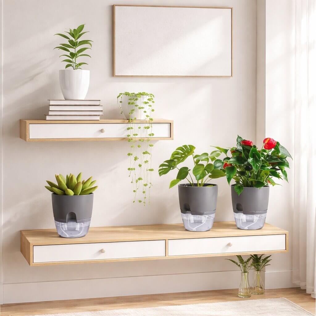 Self-Watering Flower Pot with Water Reservoir | Plant Pot with Wick System for Indoor and Outdoor | Dochtara
