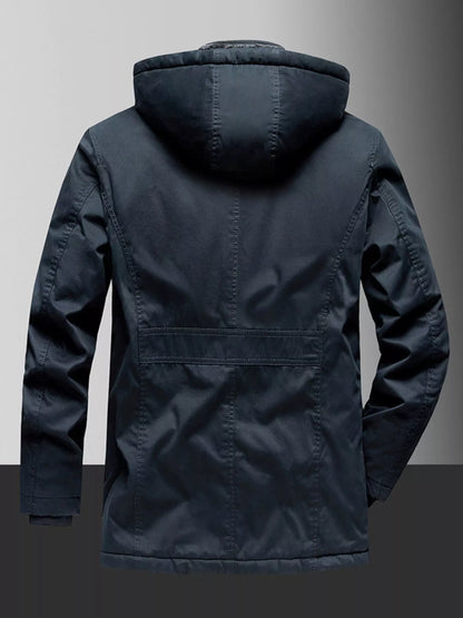 Herren Plus Size Fleecegefütterter Kapuzen-Wintermantel