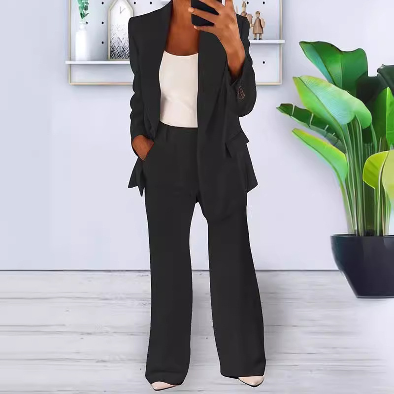 One-Button Blazer Trouser Suit Set