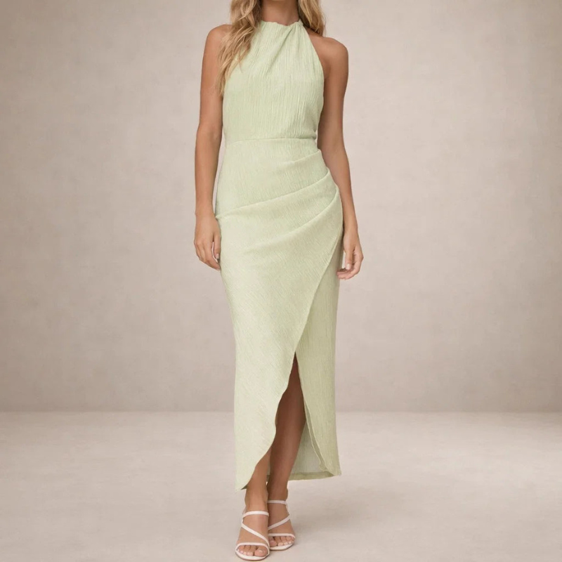 Women's High Neck Sleeveless Wrap Effect Dress