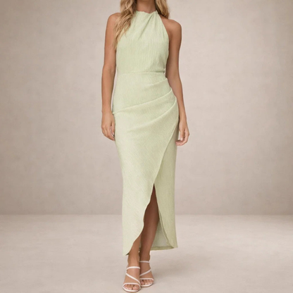 Women's High Neck Sleeveless Wrap Effect Dress