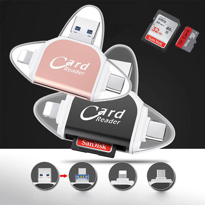 SD-Kartenleser mit USB A, USB C, Micro USB & Lightning | Kartenleser für iPhone, Android & Laptop | SD-Kartenadapter | FlexiLink