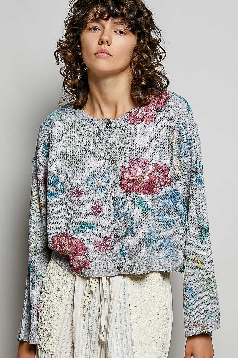 POL Floral Print Button-Down Strick Damen Cardigan