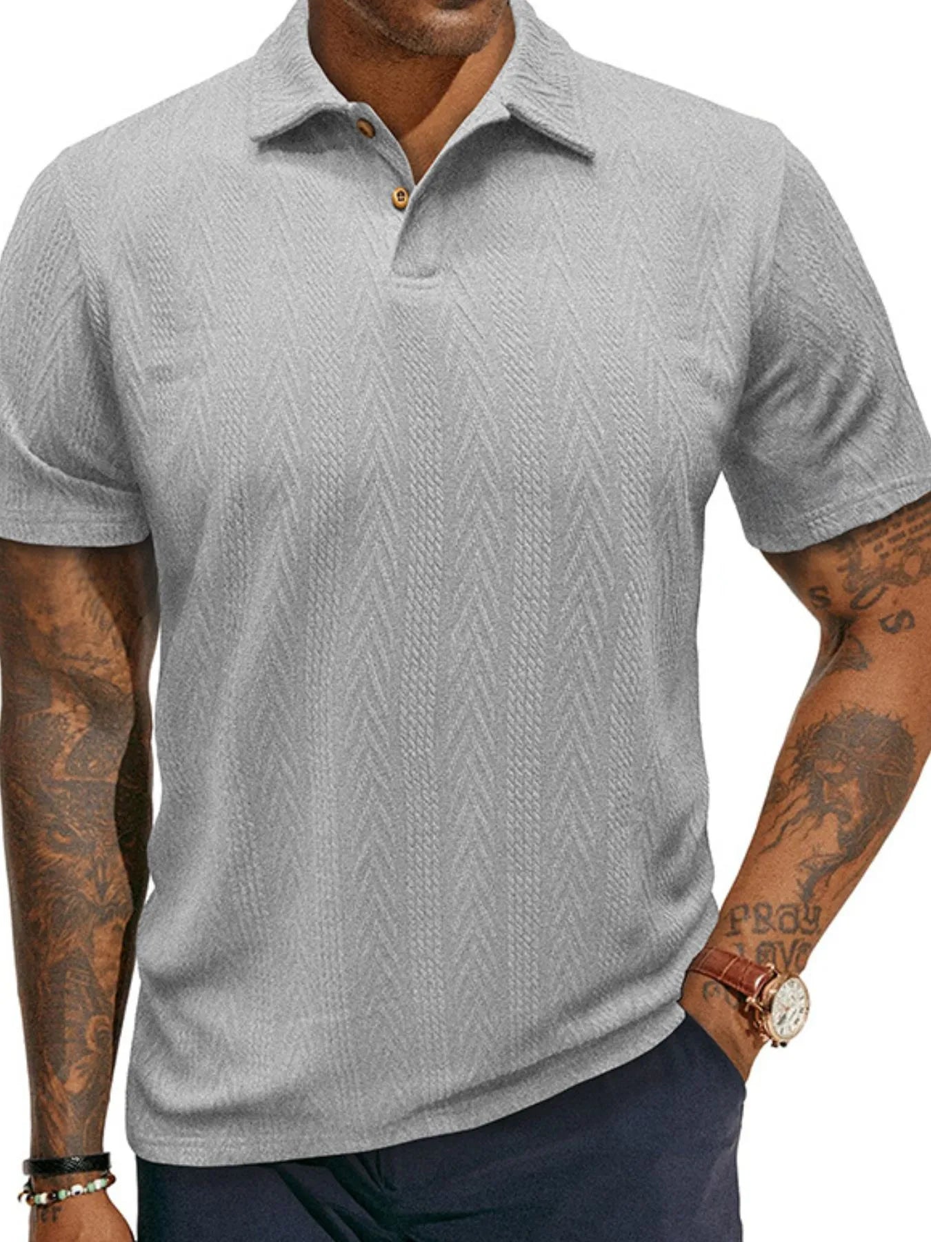 Herren Klassisches Chevron Strukturiertes Polo-Shirt