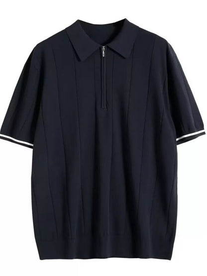 Herren Plus Size Kurzarm Polo mit Viertelreißverschluss