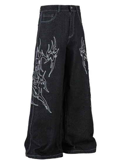 Herren Bestickte Weite Baggy-Jeans