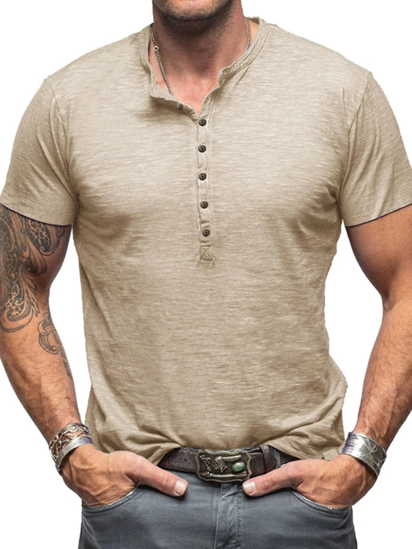 Herren Freizeit Henley Kurzarm Knopfoberteil