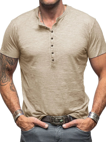Herren Freizeit Henley Kurzarm Knopfoberteil