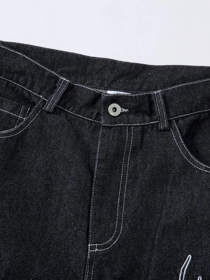 Herren Bestickte Weite Baggy-Jeans