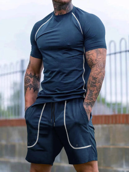 Herren Vollgröße Rundhals T-Shirt und Shorts Set Übergröße