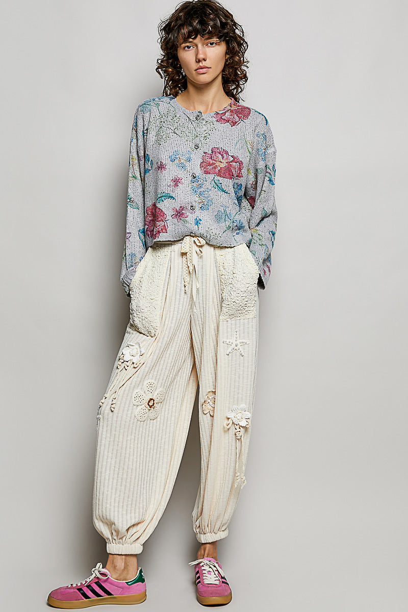 POL Floral Print Button-Down Strick Damen Cardigan