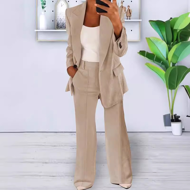 One-Button Blazer Trouser Suit Set