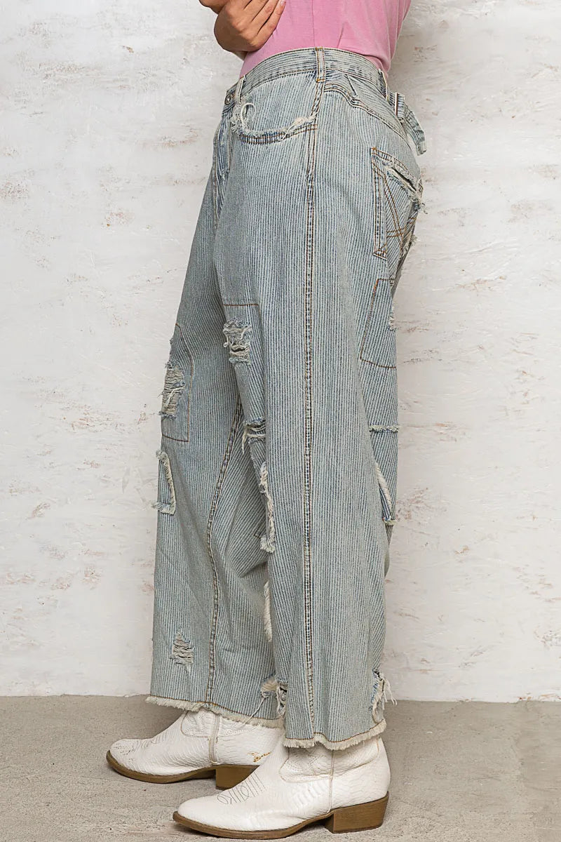 POL Distressed Raw Hem Damen Weite Beinhosen