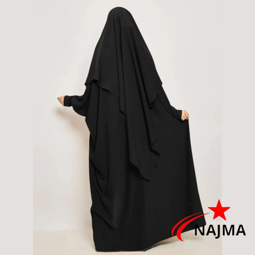 Ensemble Abaya et Khimar en Soie Élégante pour Femmes Musulmanes - Robe Jilbab Longue