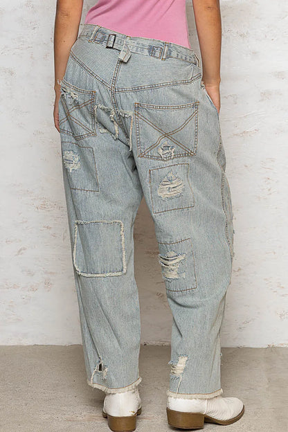 POL Distressed Raw Hem Damen Weite Beinhosen