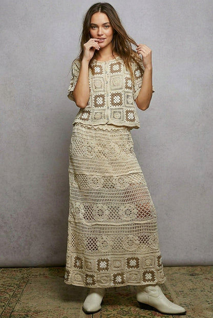 POL Floral Häkel-Rüschentaille Maxi Damenrock Granny Square Webung