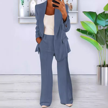 One-Button Blazer Trouser Suit Set