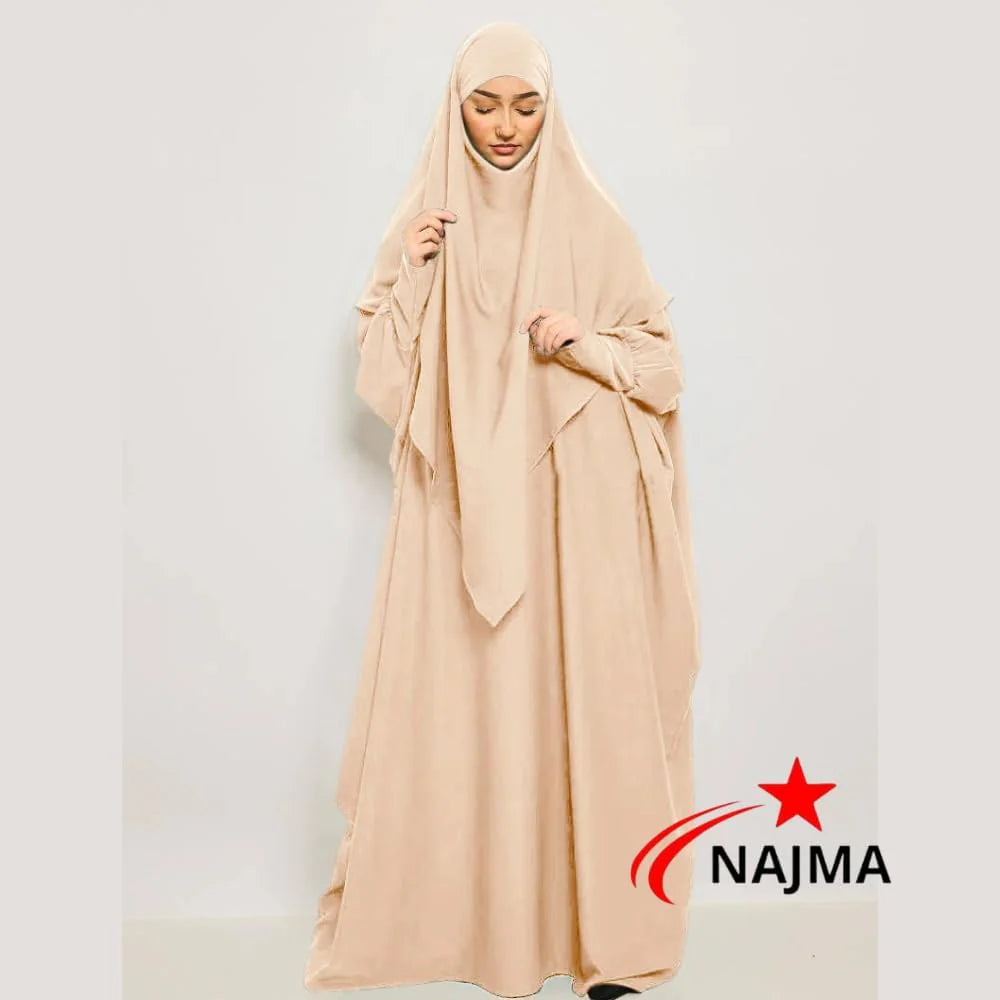 Ensemble Abaya et Khimar en Soie Élégante pour Femmes Musulmanes - Robe Jilbab Longue