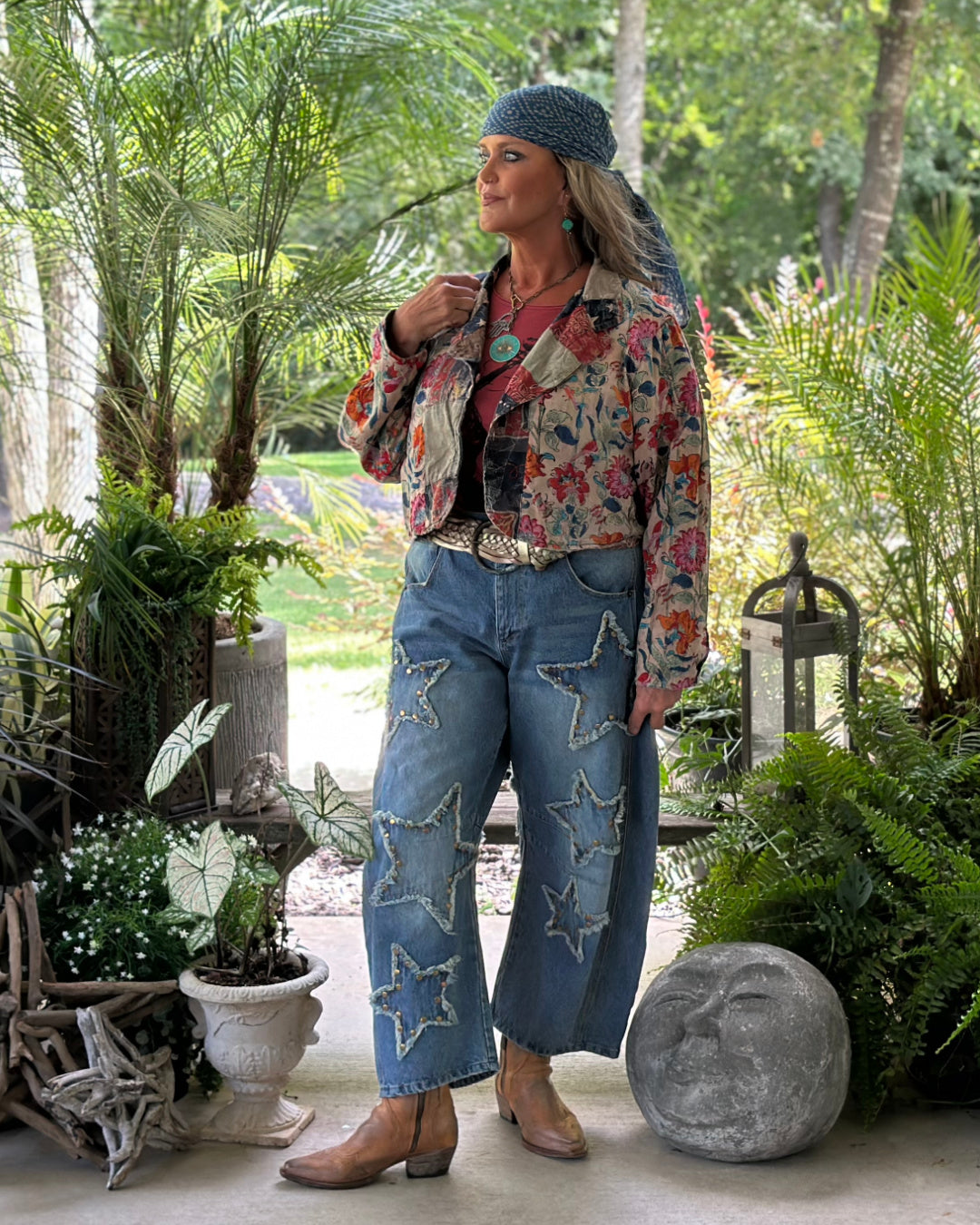 Jaded Gypsy Sternenbesetzte Barrel Damenjeans