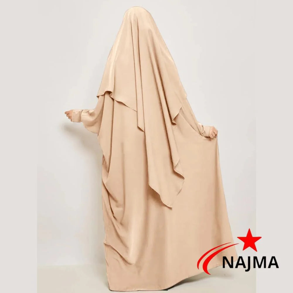 Ensemble Abaya et Khimar en Soie Élégante pour Femmes Musulmanes - Robe Jilbab Longue