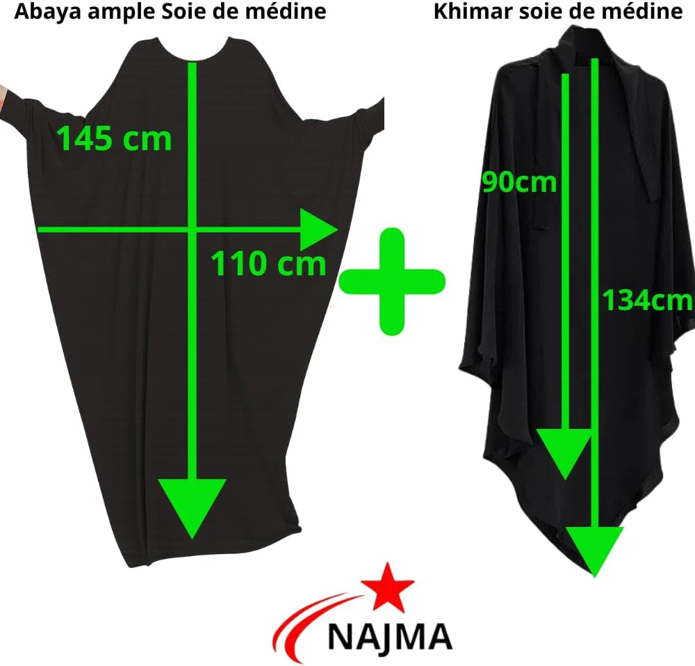 Ensemble Abaya et Khimar en Soie Élégante pour Femmes Musulmanes - Robe Jilbab Longue