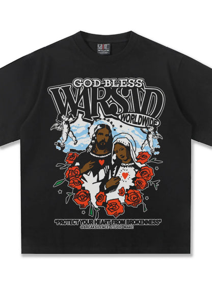 Herren T-Shirt mit Gott-sei-Dank Grafikdruck im Vintage-Waschstil