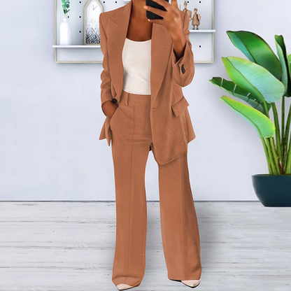One-Button Blazer Trouser Suit Set