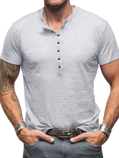Herren Freizeit Henley Kurzarm Knopfoberteil
