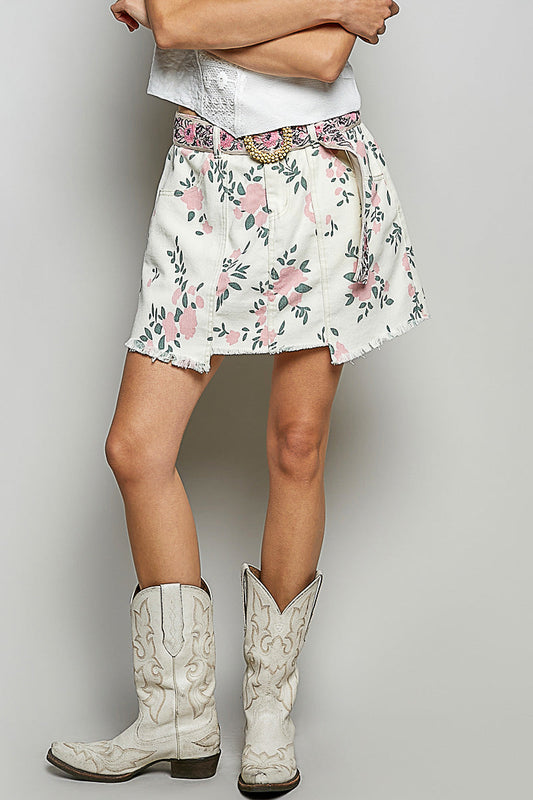 POL Rohsaum Floral Damenrock mit Taschen
