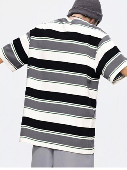 Herren Oversized T-Shirt mit gestreiftem Rundhalsausschnitt in Übergröße