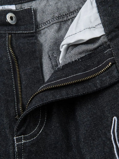 Herren Bestickte Weite Baggy-Jeans