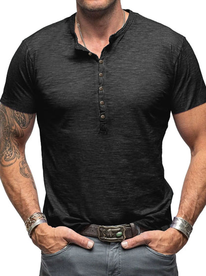 Herren Freizeit Henley Kurzarm Knopfoberteil