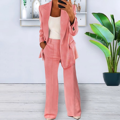 One-Button Blazer Trouser Suit Set
