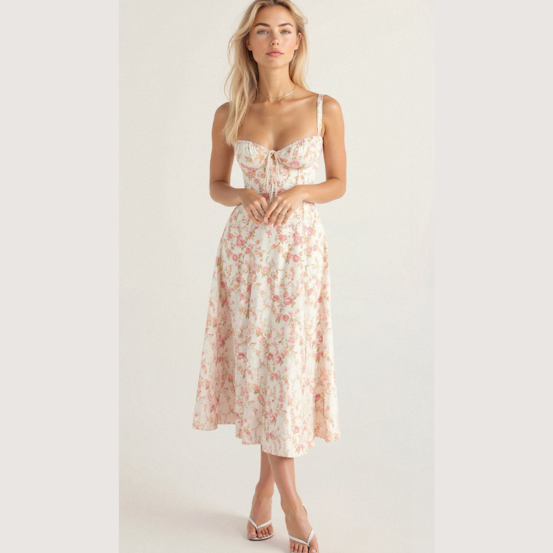 Square Neck Sleeveless Midi Dress