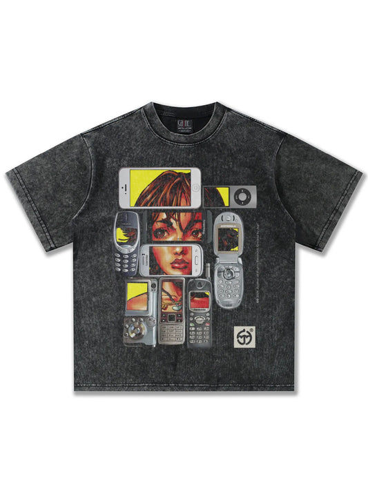 Herren Vintage-Waschung Grafik T-Shirt mit kurzem Arm