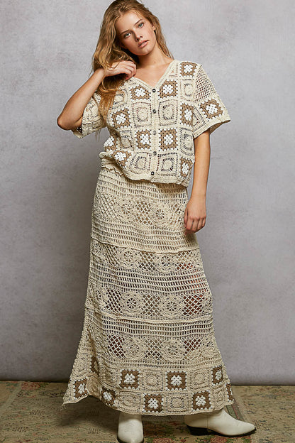 POL Floral Häkel-Rüschentaille Maxi Damenrock Granny Square Webung